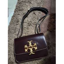 tas satchel Tory Burch Thea Web Small Satchel Black